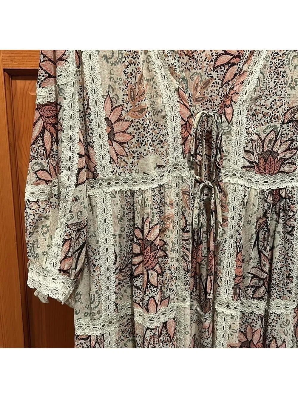 Free People Intimately Lace Long Robe Grasslands Kimono Size XS/S